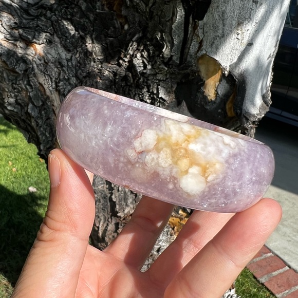 SUPER RARE - Amethyst Flower Agate Bangle Bracelet - Picture 4 of 7
